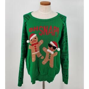 Holiday Sweater Women's XL‎ Green Gingerbread Man Ugly Sweater Pre-Owned